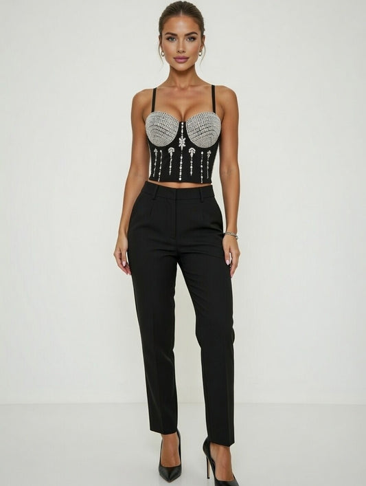 Elegant Corset Top with Fishbone and Handcrafted Rhinestones