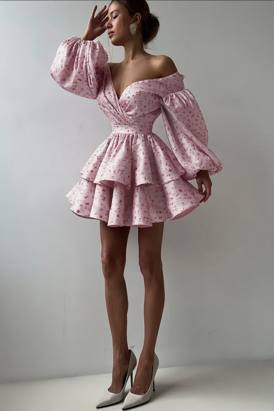 Elegant Rose Print Layered Dress